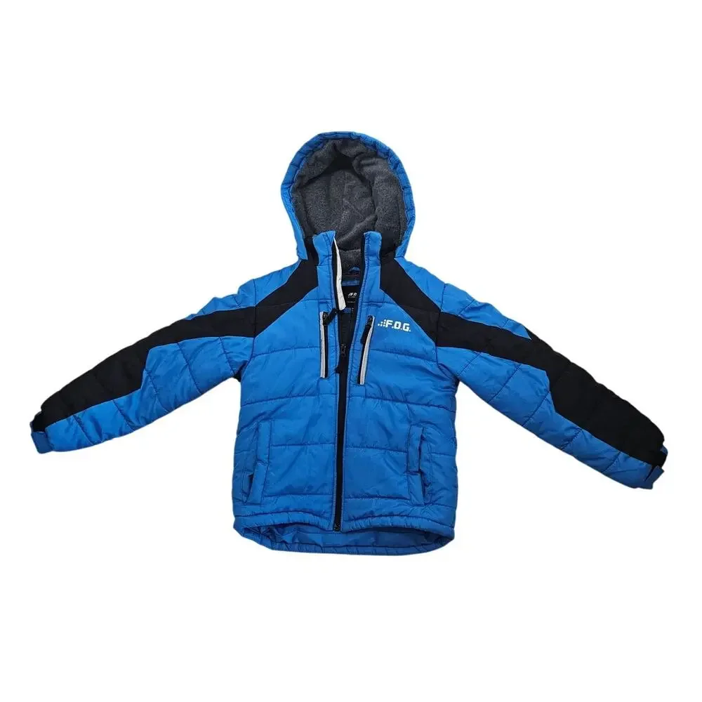 F.O.G. by London Fog Boys Blue Black Hooded Puffer Winter Jacket M 10-12